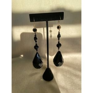 Vintage 1960s Black Beaded Statement Teardrop Dangle Earrings
